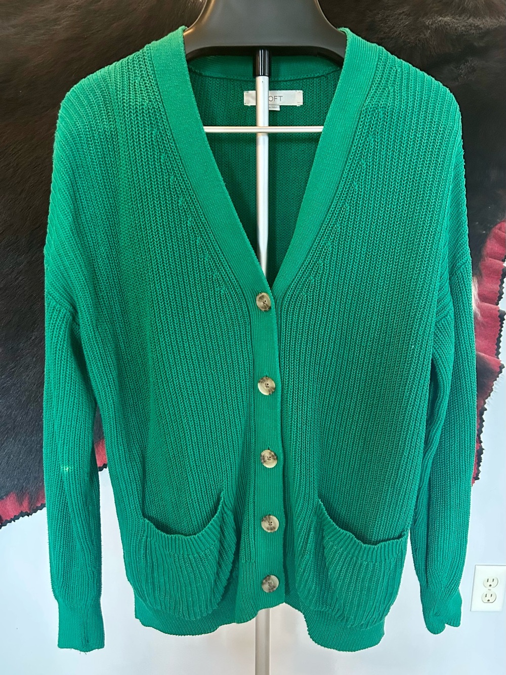 Ann Taylor LOFT Green V-Neck Button Cardigan Sweater Sz XK